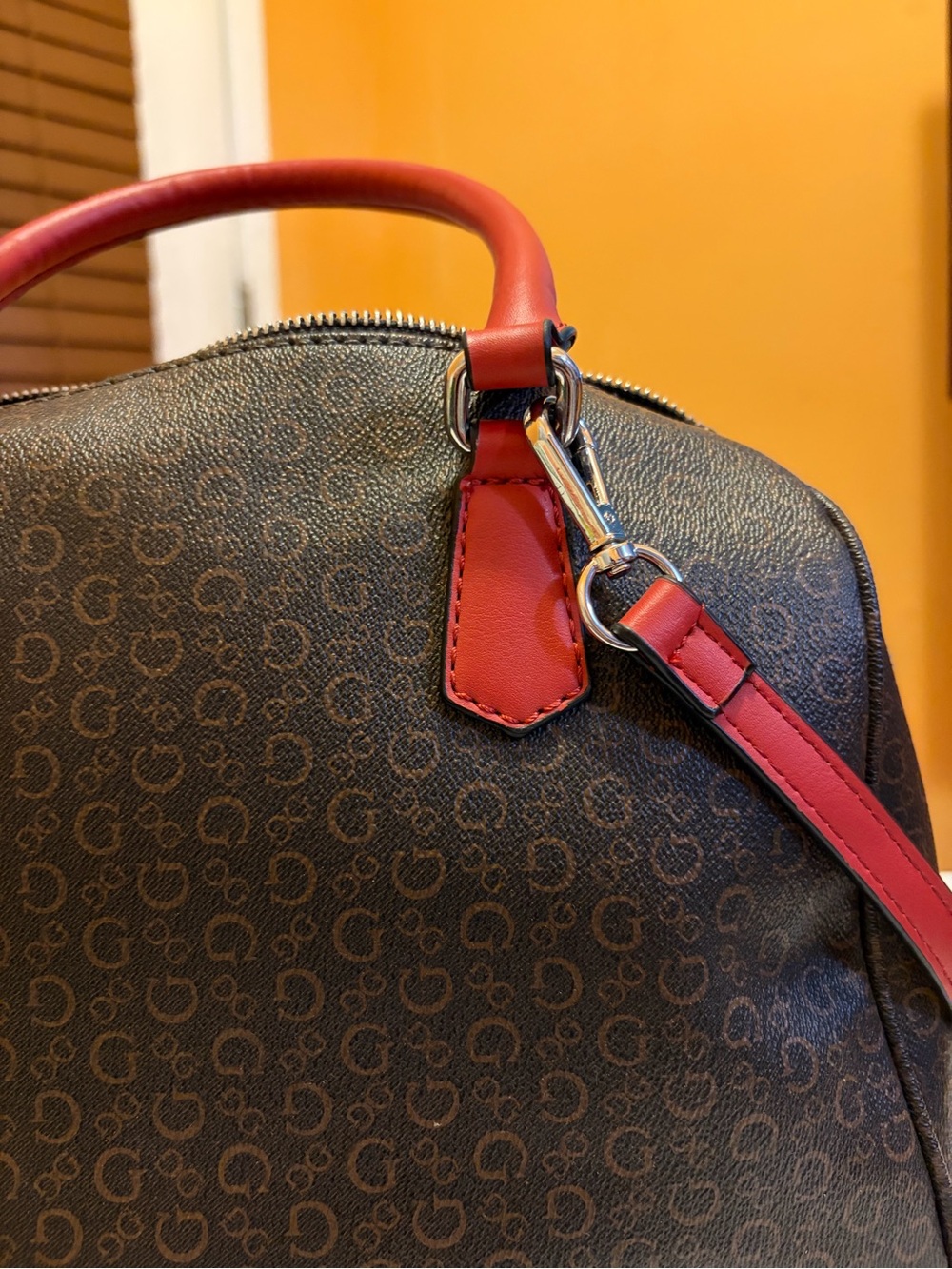 G by Guess Brown Satchel with Red Trim and Handles - Picture 6 of 8